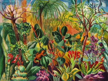 Salamander's View, Frisella Nursery, Augusta MO, Wine Country, Defiance MO, Watercolor Painting, Tropical Plants, Allegorical Painting, Cactus 